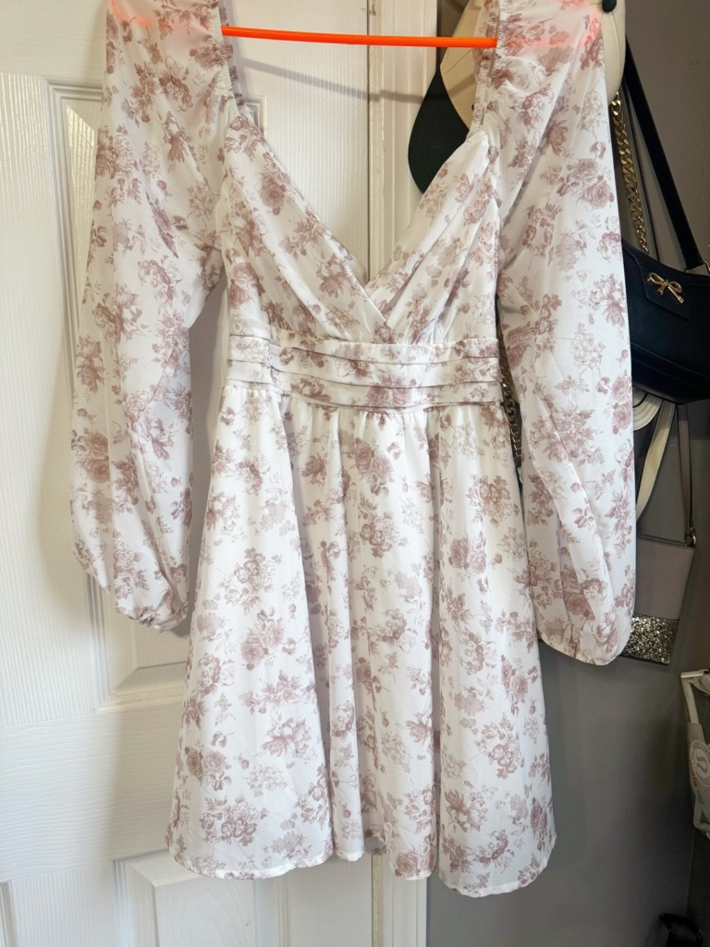 Floral Print V-Neck Puff Sleeve Dress - Blush